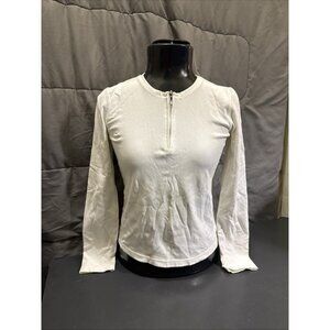 Ann Taylor Womens XS Top Long Sleeve White Cotton Spandex Blouse Quarter Zip